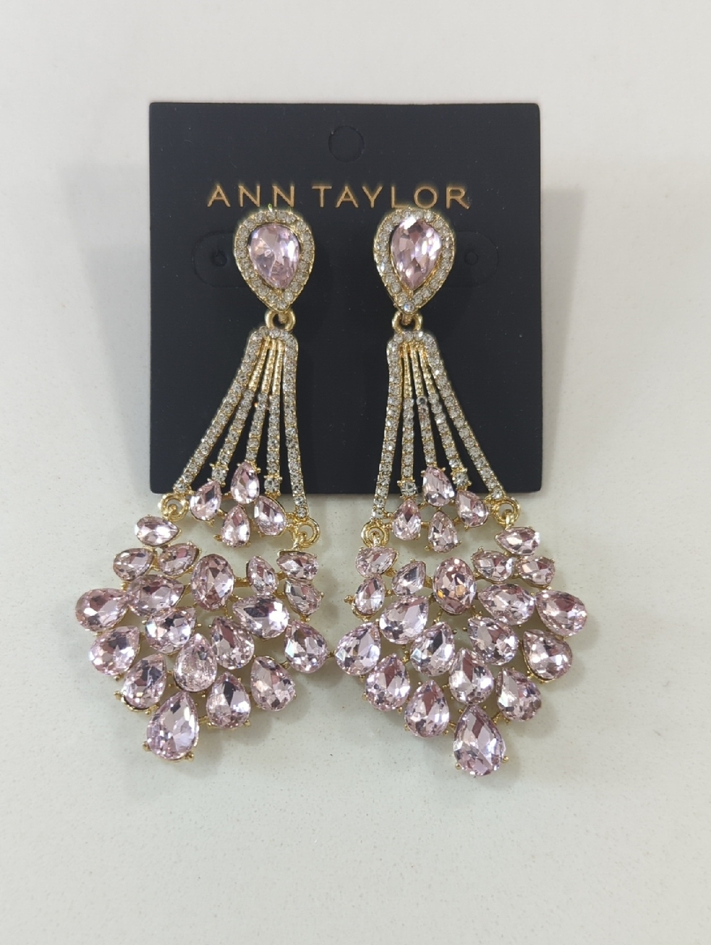 Ann Taylor Gold-Tone Pink Crystal Chandelier Statement Earrings